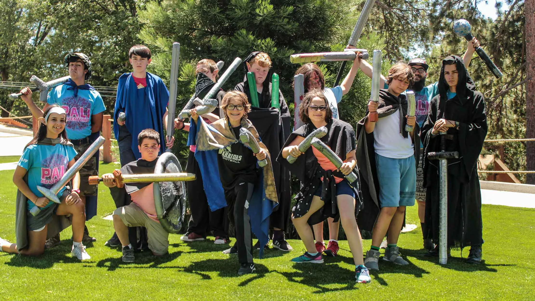 Group of campers LARPing