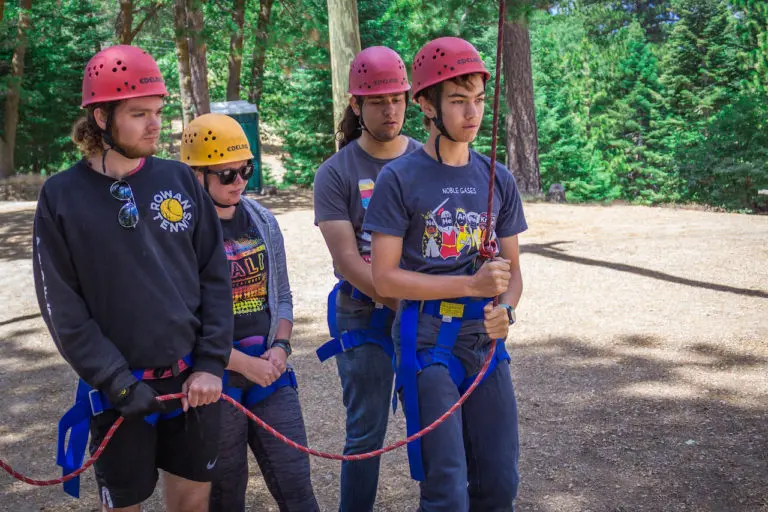 boys on harness at camp
